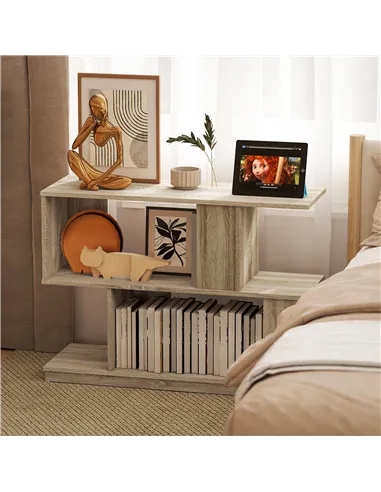 HOMCOM S-Shaped Side Table - Natural Wood Finish