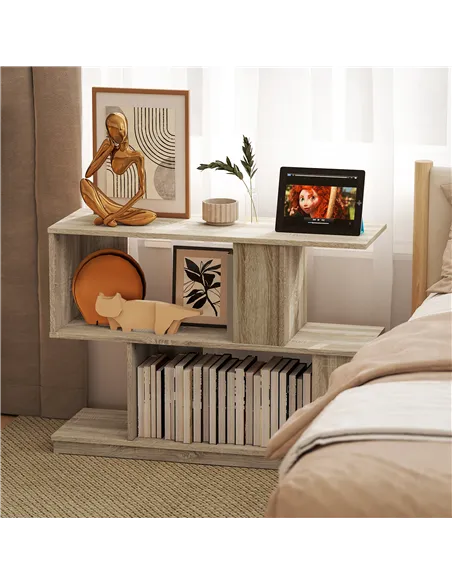 HOMCOM S-Shaped Side Table - Natural Wood Finish