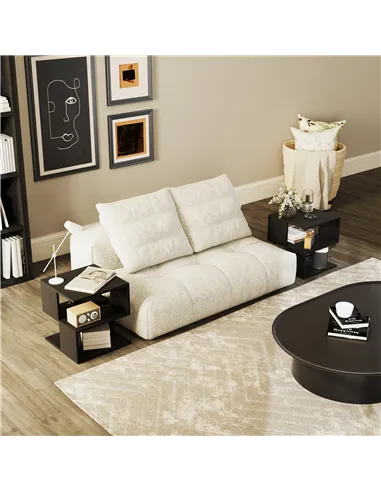 HOMCOM Set of 2 Side Table Square Coffee Table, Modern End Table with 2 Tier Storage Shelves for Living Room, Bedroom, Black