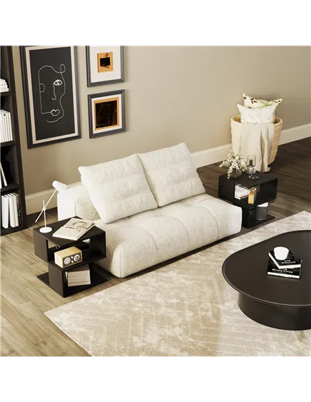 HOMCOM Set of 2 Side Table Square Coffee Table, Modern End Table with 2 Tier Storage Shelves for Living Room, Bedroom, Black