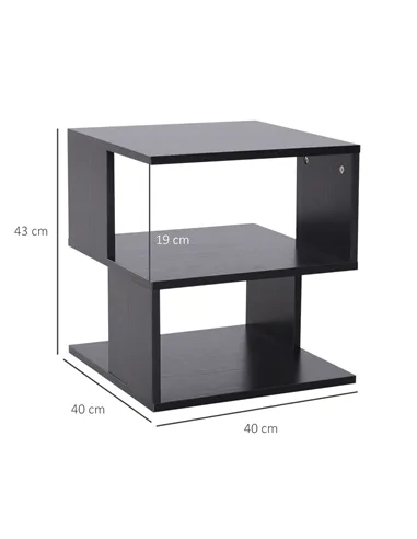HOMCOM Set of 2 Side Table Square Coffee Table, Modern End Table with 2 Tier Storage Shelves for Living Room, Bedroom, Black
