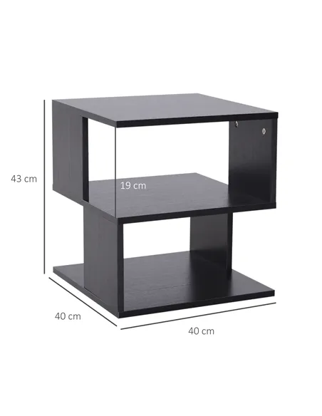HOMCOM Set of 2 Side Table Square Coffee Table, Modern End Table with 2 Tier Storage Shelves for Living Room, Bedroom, Black