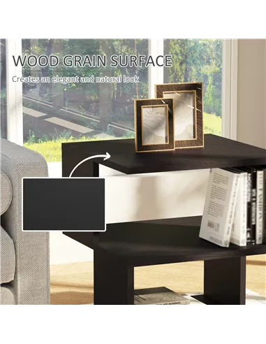 HOMCOM Set of 2 Side Table Square Coffee Table, Modern End Table with 2 Tier Storage Shelves for Living Room, Bedroom, Black