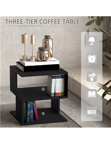 HOMCOM Set of 2 Side Table Square Coffee Table, Modern End Table with 2 Tier Storage Shelves for Living Room, Bedroom, Black