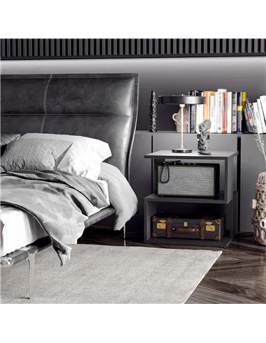 HOMCOM Set of 2 Side Table Square Coffee Table, Modern End Table with 2 Tier Storage Shelves for Living Room, Bedroom, Black