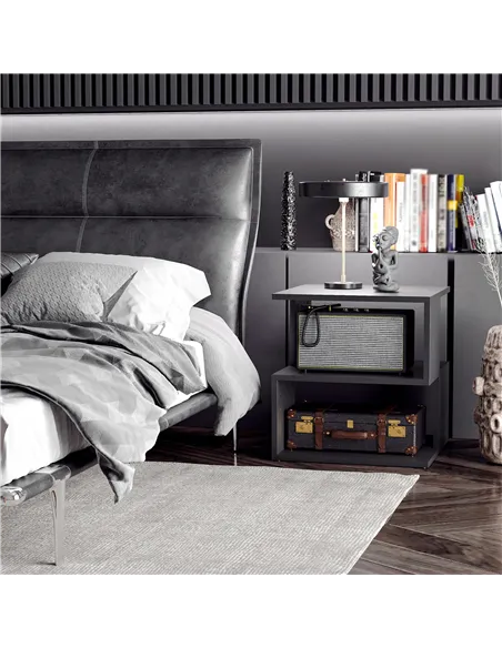 HOMCOM Set of 2 Side Table Square Coffee Table, Modern End Table with 2 Tier Storage Shelves for Living Room, Bedroom, Black