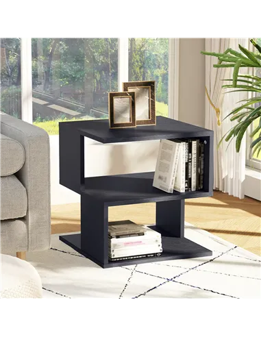 HOMCOM Set of 2 Side Table Square Coffee Table, Modern End Table with 2 Tier Storage Shelves for Living Room, Bedroom, Black