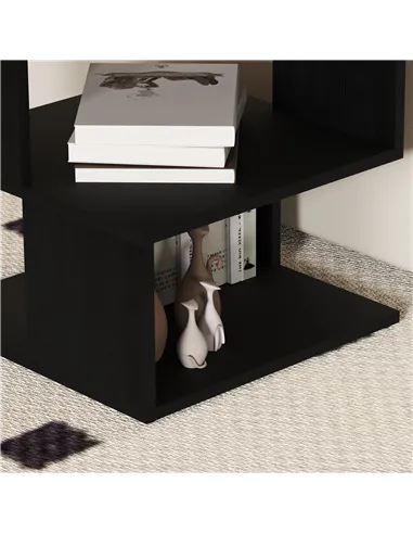 HOMCOM Set of 2 Side Table Square Coffee Table, Modern End Table with 2 Tier Storage Shelves for Living Room, Bedroom, Black