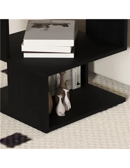 HOMCOM Set of 2 Side Table Square Coffee Table, Modern End Table with 2 Tier Storage Shelves for Living Room, Bedroom, Black