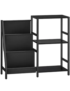 HOMCOM 3-Tier Record Player Stand, End Table for Living Room, Bedroom - Black Wood Effect