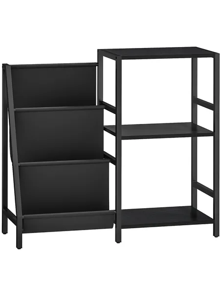 HOMCOM 3-Tier Record Player Stand, End Table for Living Room, Bedroom - Black Wood Effect