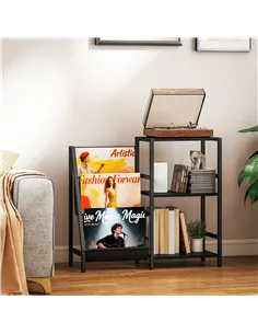 HOMCOM 3-Tier Record Player Stand, End Table for Living Room, Bedroom - Black Wood Effect 2