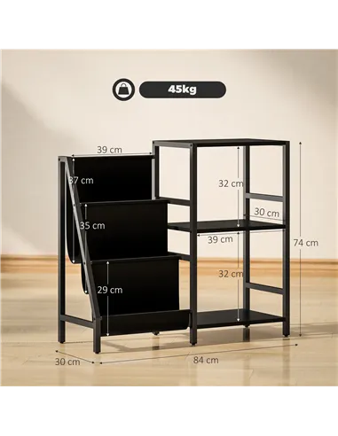 HOMCOM 3-Tier Record Player Stand, End Table for Living Room, Bedroom - Black Wood Effect