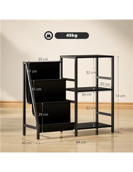 HOMCOM 3-Tier Record Player Stand, End Table for Living Room, Bedroom - Black Wood Effect