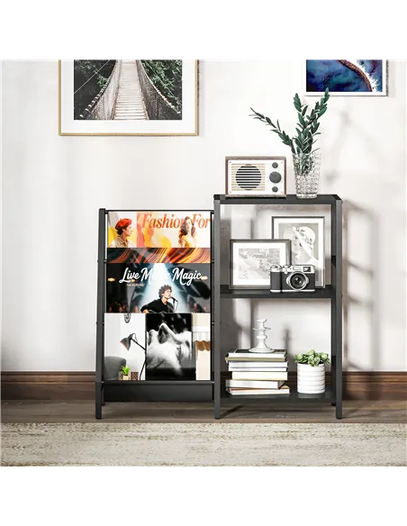 HOMCOM 3-Tier Record Player Stand, End Table for Living Room, Bedroom - Black Wood Effect