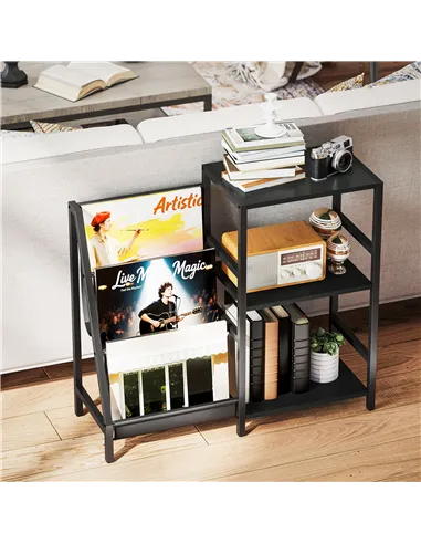 HOMCOM 3-Tier Record Player Stand, End Table for Living Room, Bedroom - Black Wood Effect