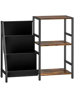 HOMCOM 3-Tier Record Player Stand, End Table for Living Room, Bedroom - Rustic Brown