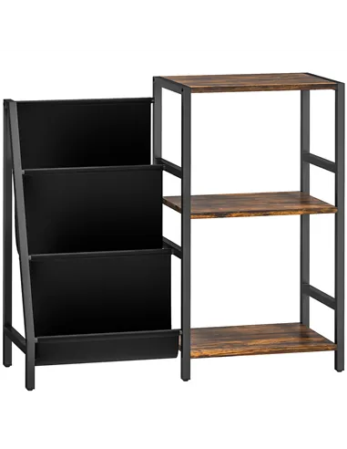 HOMCOM 3-Tier Record Player Stand, End Table for Living Room, Bedroom - Rustic Brown