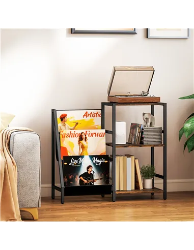 HOMCOM 3-Tier Record Player Stand, End Table for Living Room, Bedroom - Rustic Brown