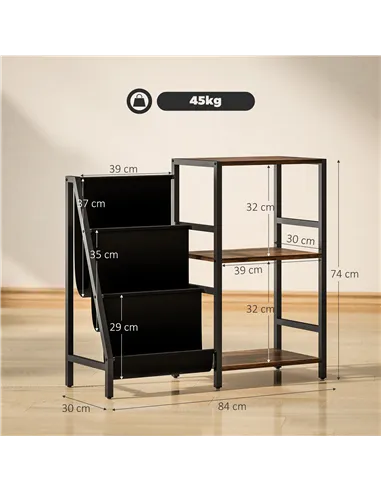 HOMCOM 3-Tier Record Player Stand, End Table for Living Room, Bedroom - Rustic Brown