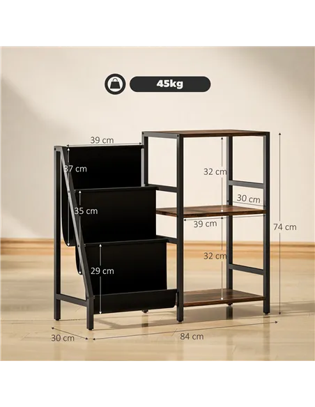 HOMCOM 3-Tier Record Player Stand, End Table for Living Room, Bedroom - Rustic Brown