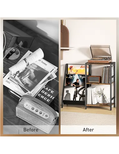 HOMCOM 3-Tier Record Player Stand, End Table for Living Room, Bedroom - Rustic Brown