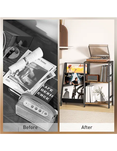 HOMCOM 3-Tier Record Player Stand, End Table for Living Room, Bedroom - Rustic Brown