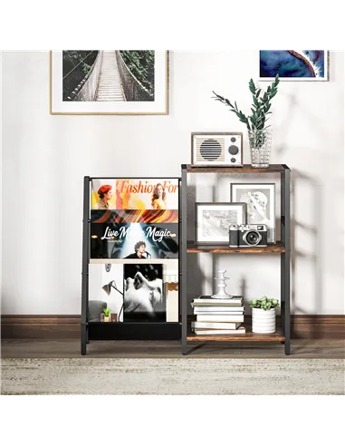 HOMCOM 3-Tier Record Player Stand, End Table for Living Room, Bedroom - Rustic Brown