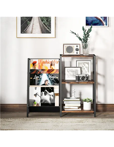 HOMCOM 3-Tier Record Player Stand, End Table for Living Room, Bedroom - Rustic Brown