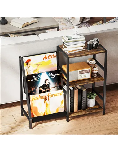 HOMCOM 3-Tier Record Player Stand, End Table for Living Room, Bedroom - Rustic Brown