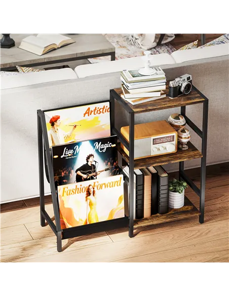 HOMCOM 3-Tier Record Player Stand, End Table for Living Room, Bedroom - Rustic Brown