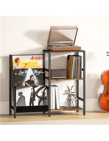 HOMCOM 3-Tier Record Player Stand, End Table for Living Room, Bedroom - Rustic Brown