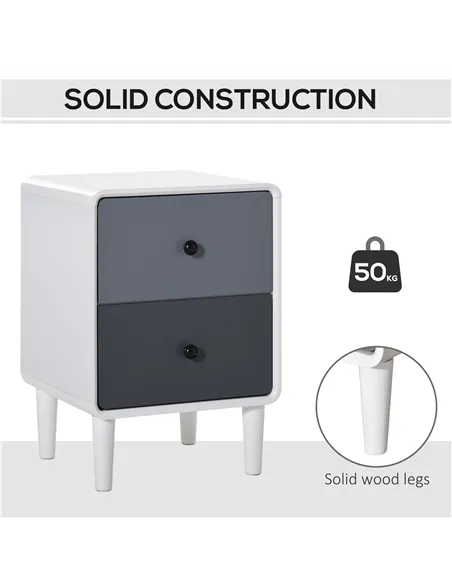 HOMCOM Modern Side Cabinet Nightstand Home Organizer with 2 Storage Drawer Unit for Bedroom, Living Room