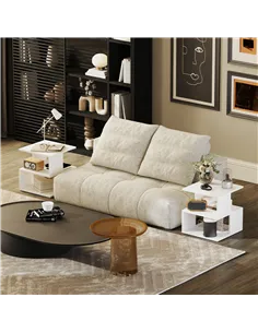 HOMCOM Set of 2 Side Table, Square Coffee Table, Modern End Table with 2 Tier Storage Shelves for Living Room, Bedroom, White 2