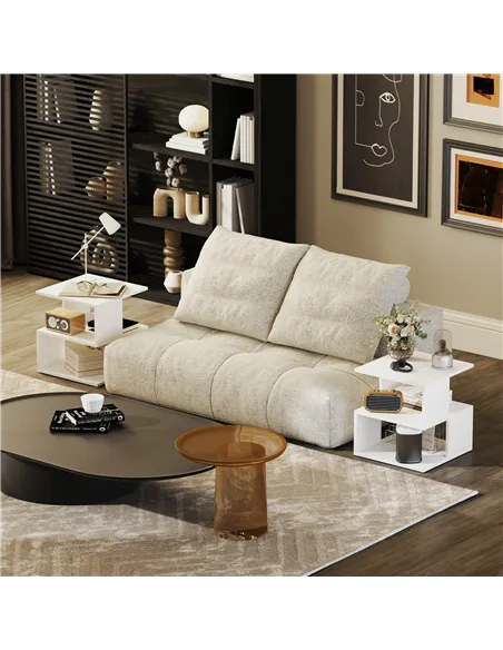 HOMCOM Set of 2 Side Table, Square Coffee Table, Modern End Table with 2 Tier Storage Shelves for Living Room, Bedroom, White