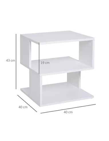 HOMCOM Set of 2 Side Table, Square Coffee Table, Modern End Table with 2 Tier Storage Shelves for Living Room, Bedroom, White