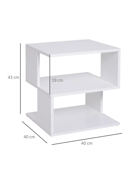 HOMCOM Set of 2 Side Table, Square Coffee Table, Modern End Table with 2 Tier Storage Shelves for Living Room, Bedroom, White