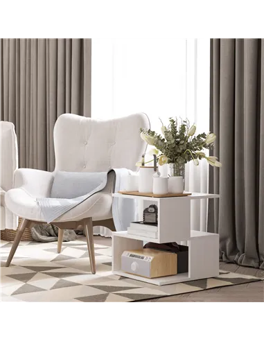 HOMCOM Set of 2 Side Table, Square Coffee Table, Modern End Table with 2 Tier Storage Shelves for Living Room, Bedroom, White