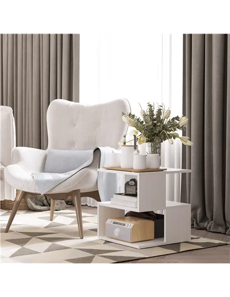 HOMCOM Set of 2 Side Table, Square Coffee Table, Modern End Table with 2 Tier Storage Shelves for Living Room, Bedroom, White