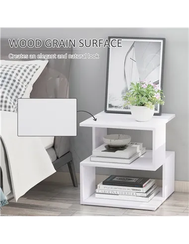 HOMCOM Set of 2 Side Table, Square Coffee Table, Modern End Table with 2 Tier Storage Shelves for Living Room, Bedroom, White