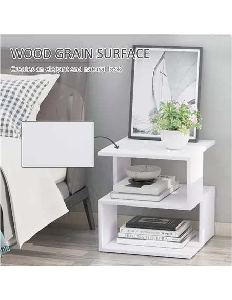 HOMCOM Set of 2 Side Table, Square Coffee Table, Modern End Table with 2 Tier Storage Shelves for Living Room, Bedroom, White