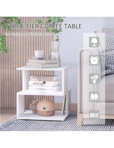 HOMCOM Set of 2 Side Table, Square Coffee Table, Modern End Table with 2 Tier Storage Shelves for Living Room, Bedroom, White