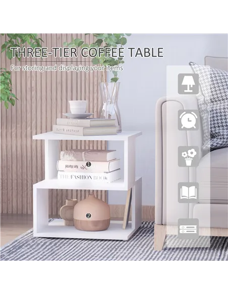 HOMCOM Set of 2 Side Table, Square Coffee Table, Modern End Table with 2 Tier Storage Shelves for Living Room, Bedroom, White