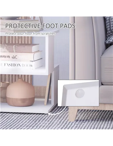 HOMCOM Set of 2 Side Table, Square Coffee Table, Modern End Table with 2 Tier Storage Shelves for Living Room, Bedroom, White