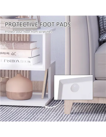 HOMCOM Set of 2 Side Table, Square Coffee Table, Modern End Table with 2 Tier Storage Shelves for Living Room, Bedroom, White