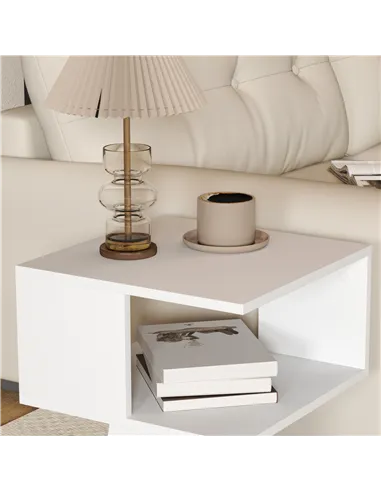 HOMCOM Set of 2 Side Table, Square Coffee Table, Modern End Table with 2 Tier Storage Shelves for Living Room, Bedroom, White