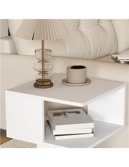 HOMCOM Set of 2 Side Table, Square Coffee Table, Modern End Table with 2 Tier Storage Shelves for Living Room, Bedroom, White