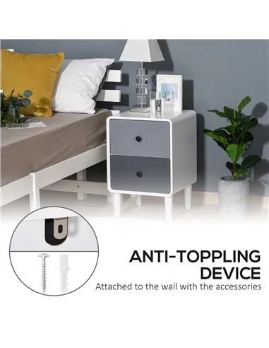 HOMCOM Modern Side Cabinet Nightstand Home Organizer with 2 Storage Drawer Unit for Bedroom, Living Room