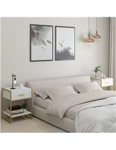 HOMCOM Bedside Table Set of 2, Modern Side Tables with Drawer and Shelf, Nightstands for Bedroom, White 2