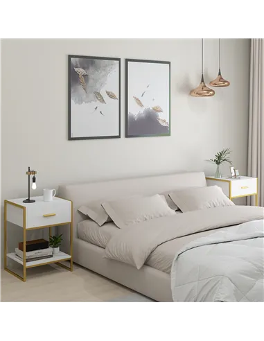 HOMCOM Bedside Table Set of 2, Modern Side Tables with Drawer and Shelf, Nightstands for Bedroom, White